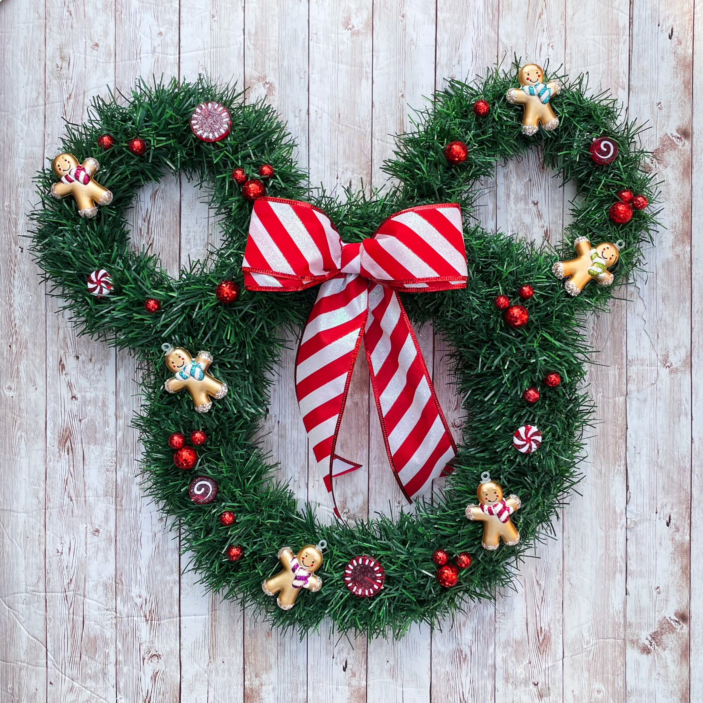 Minnie Mouse Christmas Wreath, Gingerbread & Candy Ornaments - Etsy