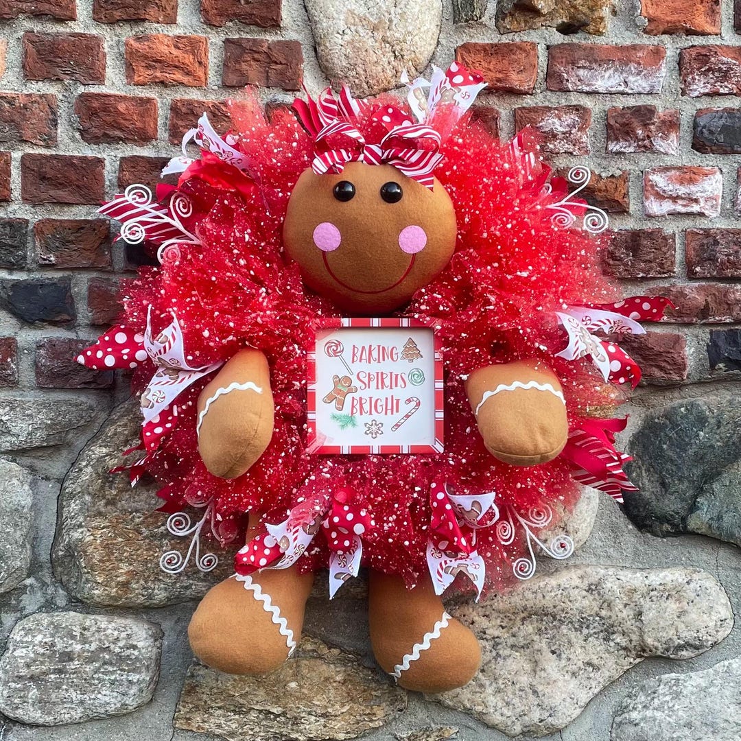 Gingerbread Girl Christmas Wreath: Holiday Front Door Decor - Etsy