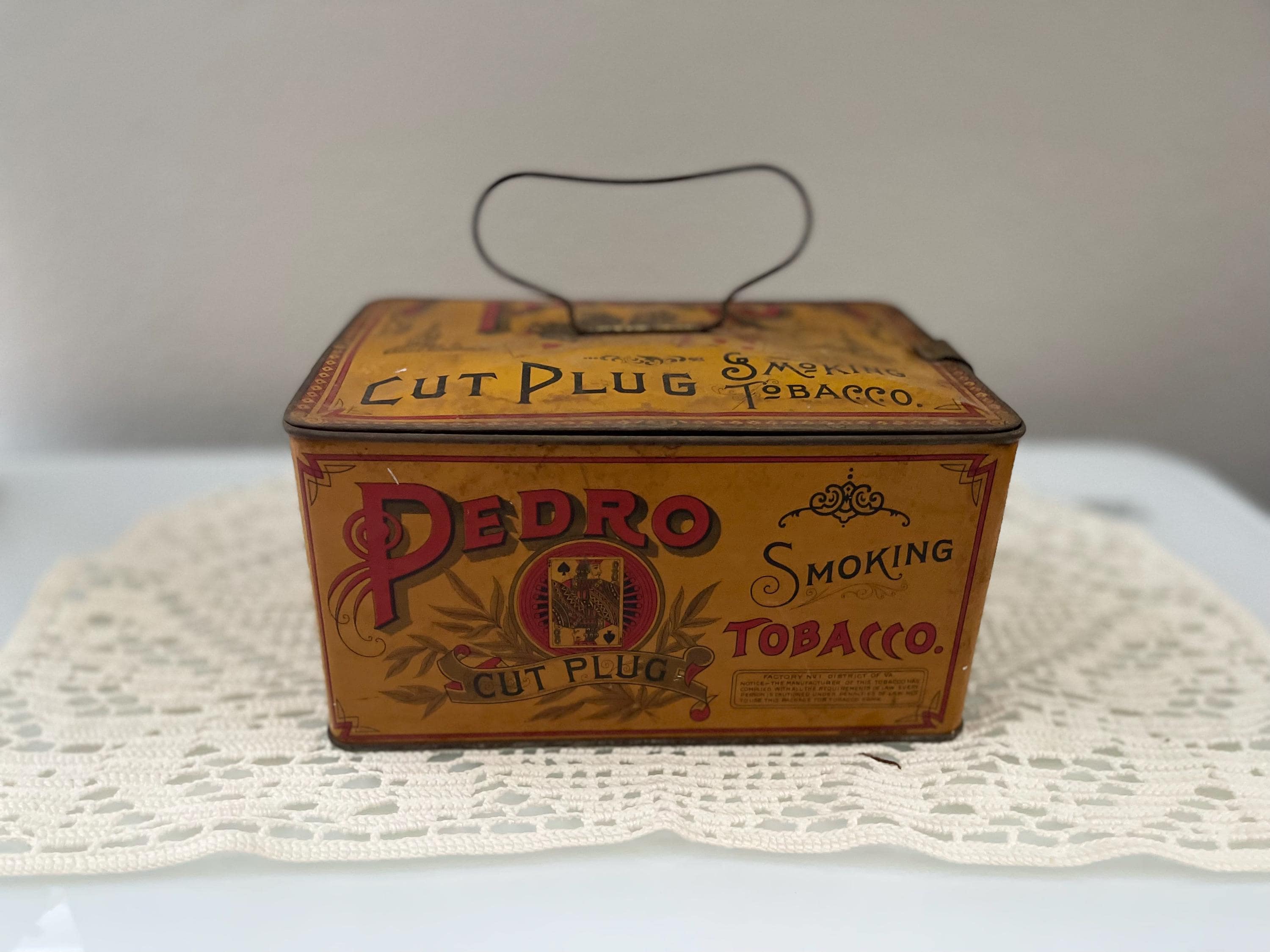 pedro tobacco tin CUT PLUG SMOKING LUNCH BOX CAN VINTAGE ANTIQUE EARLY 1900'S Great Puff tobacco pouch with