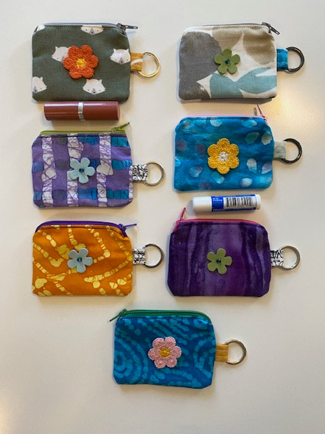 Small Keychain Coin Purse Zippered Pouch With Embellishment Etsy