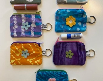 Small keychain coin purse zippered pouch with embellishment