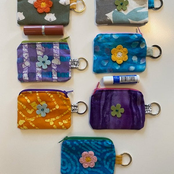 Small keychain coin purse zippered pouch with embellishment