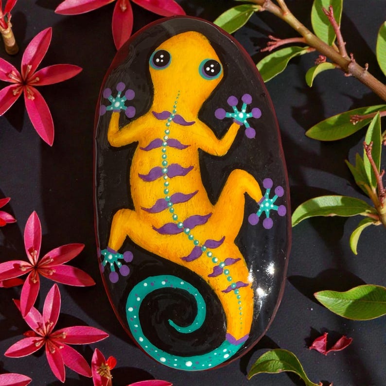 Gecko Painted Rocks, Colorful Yard Art - Etsy
