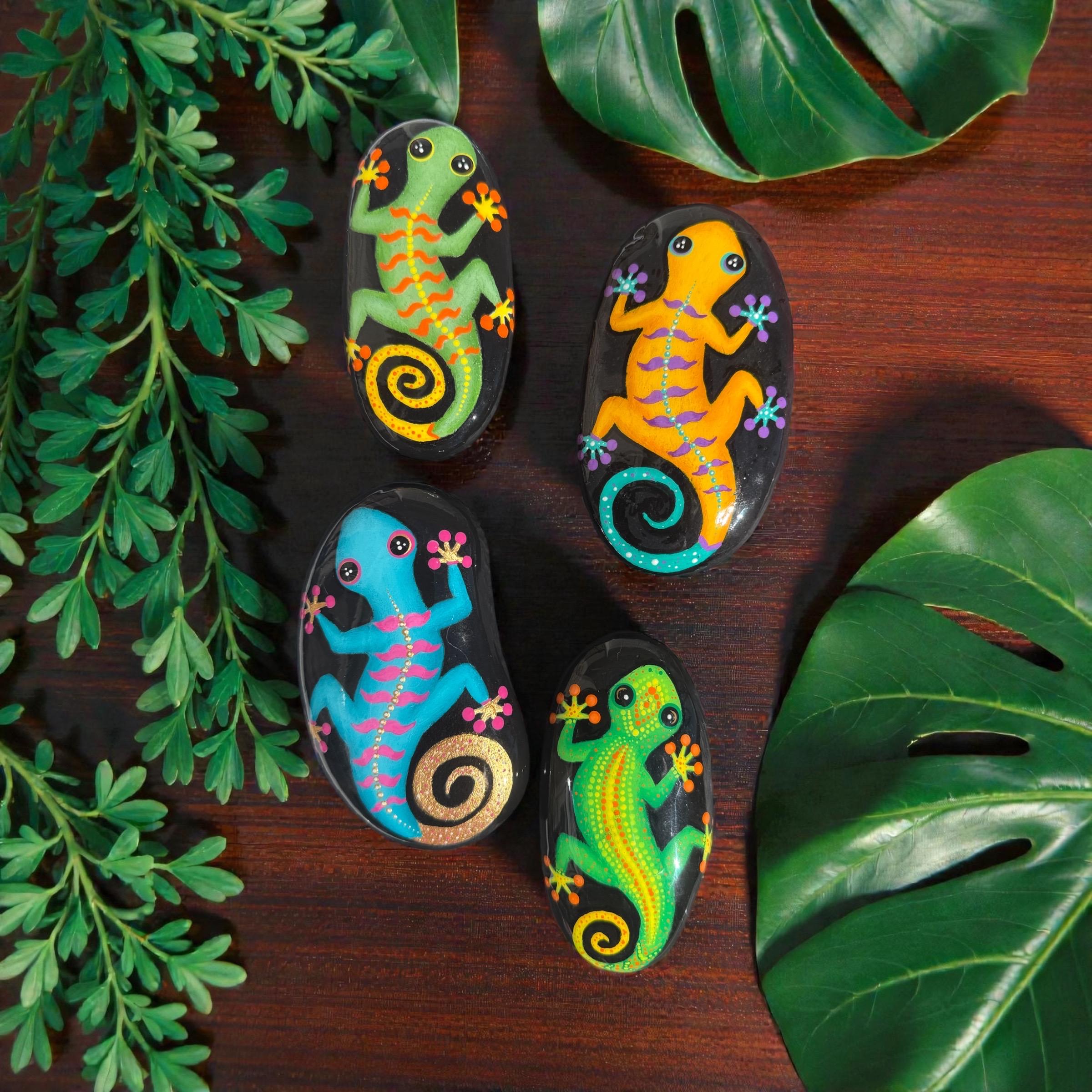 Gecko Painted Rocks, Colorful Yard Art - Etsy