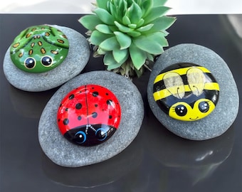 Frogs, Ladybugs, and Bees - Garden Pet Painted Rocks