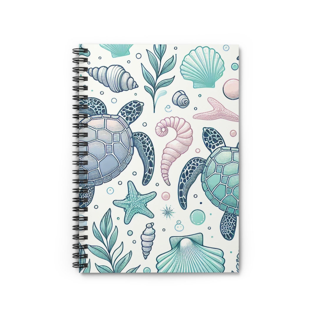 Ocean Life Spiral Notebook Sea Turtle & Seashell Pattern Journal for ...