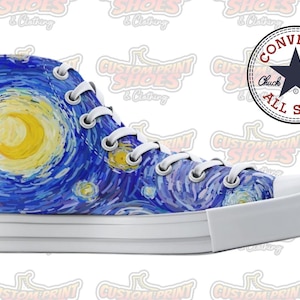 Custom Printed Genuine CONVERSE Canvas High Top Trainers Shoes | Van Gogh Inspired | Art Lovers Personalised Gift