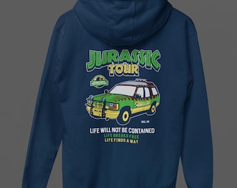 Op maat gemaakte hoodie met print | Retro tv- en filmstijl | Dinosaurustour Jurassic Park | Gepersonaliseerd nieuwigheidscadeau
