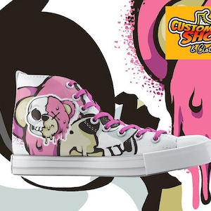 Custom Printed Converse Style Canvas Medium/High Top Trainers Shoes | Cartoon Bad Teddy Bear | Art Lovers Personalised Gift