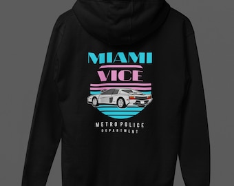 Op maat gemaakte hoodie met print | Retro tv- en filmstijl | Miami Vice Car uit de jaren 80 | Gepersonaliseerd nieuwigheidscadeau