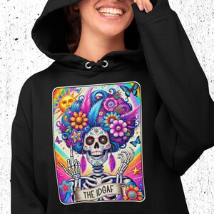 Sweat à capuche imprimé personnalisé | Comédie drôle de style carte de tarot | IDGAF Je m'en fous | Cadeau fantaisie personnalisé