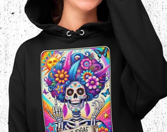 Custom Printed Hoodie | Funny Tarot Card Style Comedy | IDGAF I don&#39;t give a f@#k | Personalised Novelty Gift