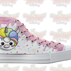 Custom Printed Converse Style Canvas High Top Trainers Shoes | Cute Cartoon Donut/Doughnut Unicorn | Personalised Gift
