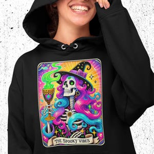 Sweat à capuche imprimé personnalisé | Comédie drôle de style carte de tarot | Ambiance effrayante | Cadeau fantaisie personnalisé