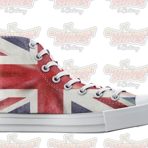 Custom Printed Converse Style Canvas Medium/High Top Trainers Shoes | Union Jack UK England Flag | Art Lovers Personalised Gift