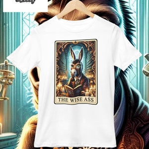 camiseta impressa personalizada | Comédia engraçada em estilo de cartas de tarô | Burro Sábio |  Presente inovador personalizado