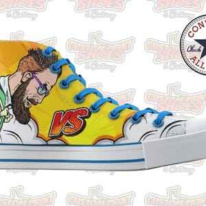 Custom Printed Genuine CONVERSE Canvas High Top Trainers Shoes | Cartoon Comic Man vs Woman | Couples Fun Personalised Gift