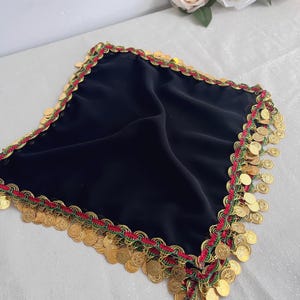 Turkish Regional  Handkerchief  Sequin Trim, Wedding & Henna Night | Gold Sequined Wedding Mindila,Halay Mendili - Sade Nakışsız