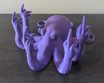 3D Printed Octopus Flipping Off: Funny Gag Gift Decor