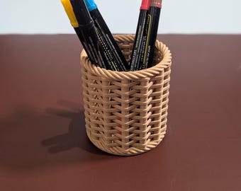 Woven Basket Style Pen Holder: 3D Printed Desk Organizer