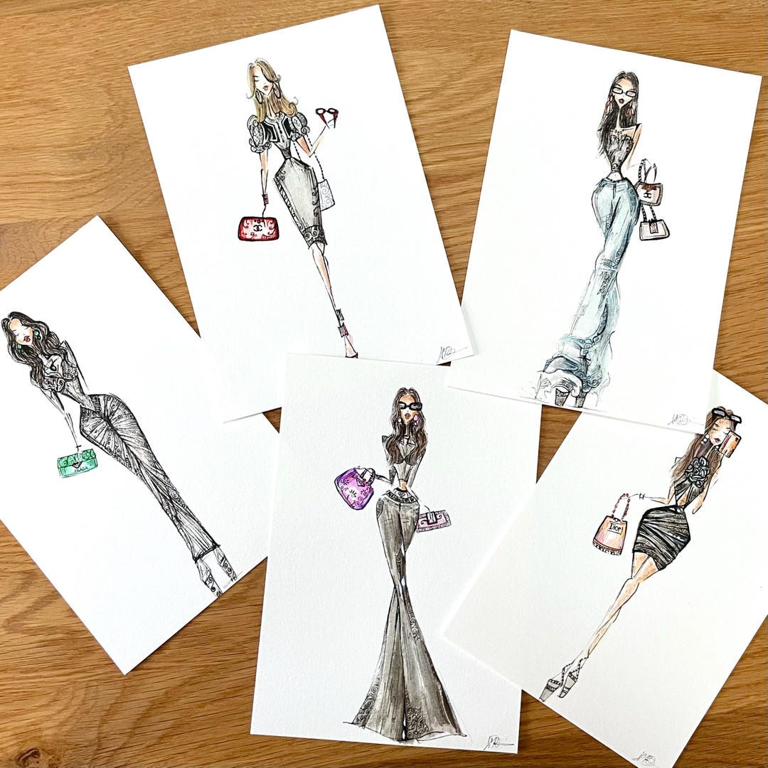 Set of Original Custom Fashion Illustrations Hand Painted Personalised ...