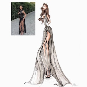op maat gemaakte mode-illustratie/handgeschilderde kunst/gepersonaliseerde geschenken/illustratie kunst/modeontwerp/mode-illustratie/aangepast portret