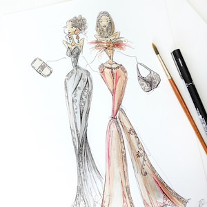 op maat geschilderde illustratie! gepersonaliseerd portret/mode-illustratie/modeontwerp/mode-illustratie/aangepaste illustratie/aangepaste kunst
