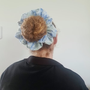 Oversized XL Blue Floral Scrunchie, coquette, cottagecore,handmade, large, jumbo,statement, gifts for her,french,valentine,flower,cute