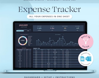 Expense Tracker Google Sheets Bill Tracker Excel Spreadsheet Personal Finance Template Dark Mode