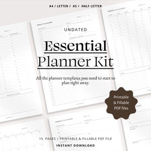Daily Weekly Monthly Printable Planner Templates Undated Planner Bundle Productivity Planner Set. Fillable PDF. A4, A5, Letter, Half L.
