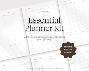 Daily Weekly Monthly Printable Planner Templates Undated Planner Bundle Productivity Planner Set. Fillable PDF. A4, A5, Letter, Half L.