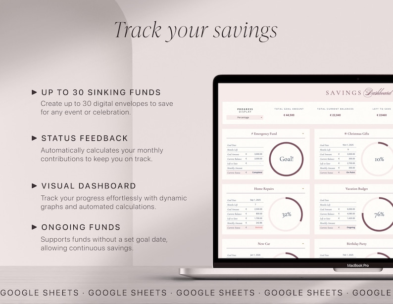Sinking Funds Spreadsheet for google sheets