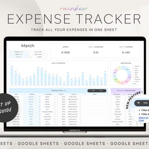 Expense Tracker for Google Sheets,  Bill Tracker, Expenses Tracker Spreadsheet, Monthly Expenses, Spending Budget Template.