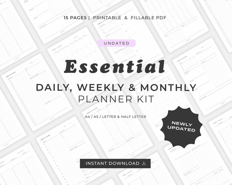 Daily, Weekly, Monthly Printable Planner Templates. Undated Planner ...
