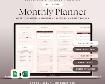 Monthly Life Planner Spreadsheet Google Sheets Daily To Do List Task Tracker Template Daily Weekly Schedule Template Monthly Calendar Excel.