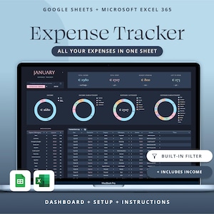 Expense Tracker for Google Sheets Budget Spreadsheet Excel Spending Tracker Template Personal Finance Planner.