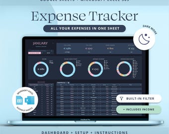 Expense Tracker for Google Sheets Budget Spreadsheet Excel Spending Tracker Template Personal Finance Planner.