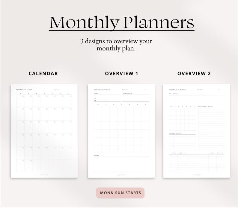 Monthly Planner printable, Undated Monthly Calendar Planner, Monthly Checklist bundle.