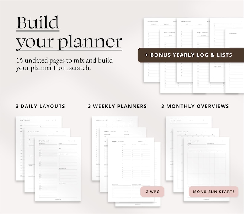 Daily Weekly and Monthly Printable Planner Inserts.