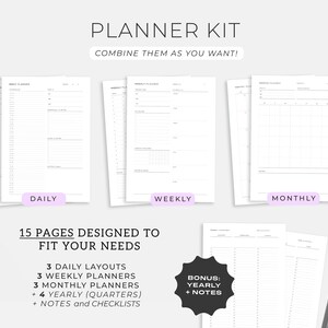 Daily Weekly Monthly Printable Planner Templates Undated Planner Bundle ...