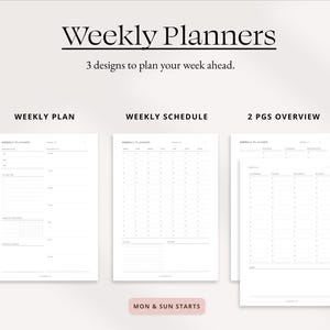 Weekly agenda Planner, Printable weekly planner template, weekly schedule bundle.