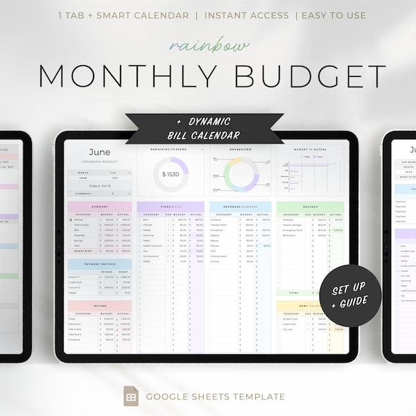 Monthly Budget Spreadsheet, Google Sheets Budget Tracker, Bill Calendar ...