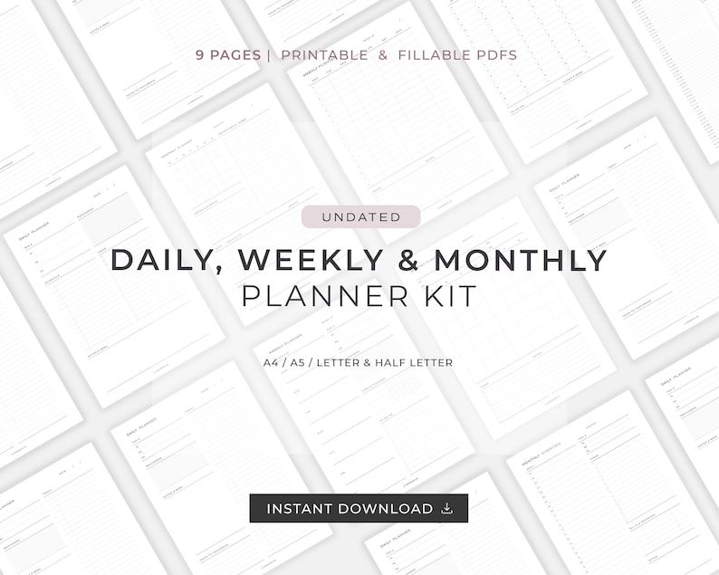 Daily, Weekly, Monthly Printable Planner Templates. Undated Planner ...