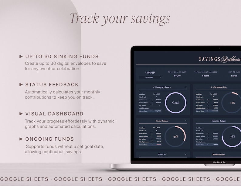Savings Tracker Spreadsheet, Google Sheets Savings Dashboard,