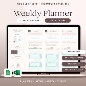 Weekly Schedule Planner Google Sheets Daily Adhd Task Tracker Spreadsheet Excel Digital Time Blocking Checklist Productivity Planner