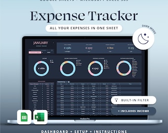 Expense Tracker for Google Sheets Budget Spreadsheet Excel Spending Tracker Template Personal Finance Planner.