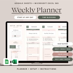 Weekly Schedule Planner Google Sheets Daily Adhd Task Tracker Spreadsheet Excel Digital Time Blocking Checklist Productivity Planner