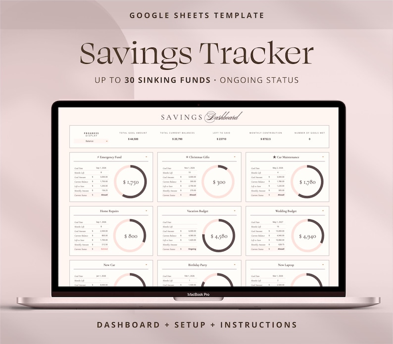 Saving Tracker Spreadsheet, Google Sheets Savings Dashboard.