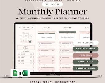 Monthly Life Planner Spreadsheet Google Sheets Daily To Do List Task Tracker Template Daily Weekly Schedule Template Monthly Calendar Excel.