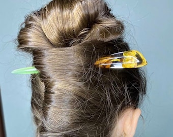 Yellow Rose Hair Stick, Wooden Hairpin, Wood Resin Hair Pin, Rose Hair Barrette, Flowers Hair Accessories, Hair Comb, Hair Slide, Gift